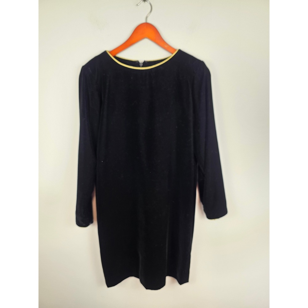 Brooks Brothers Vintage Black Velvet Dress Gold Trim Long Sleeve Size 4 Made USA